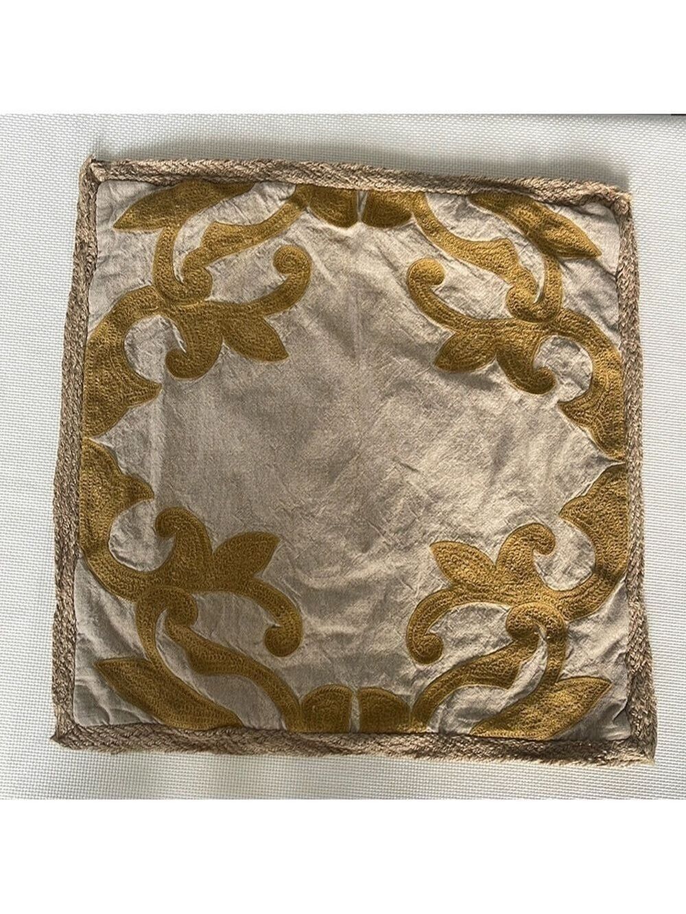Pier 1 "Yellow Scroll w/Jute Edge" 18" x 18" Pillow Cover